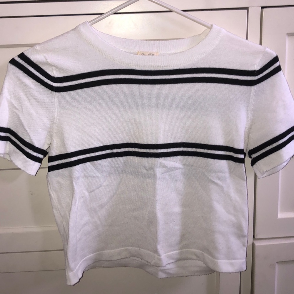 White Crop Top with Black Strips